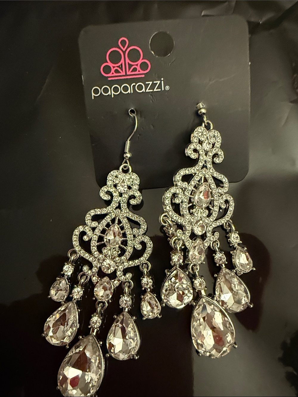 paparazzi Silver Clear Crystal Chandelier Earrings